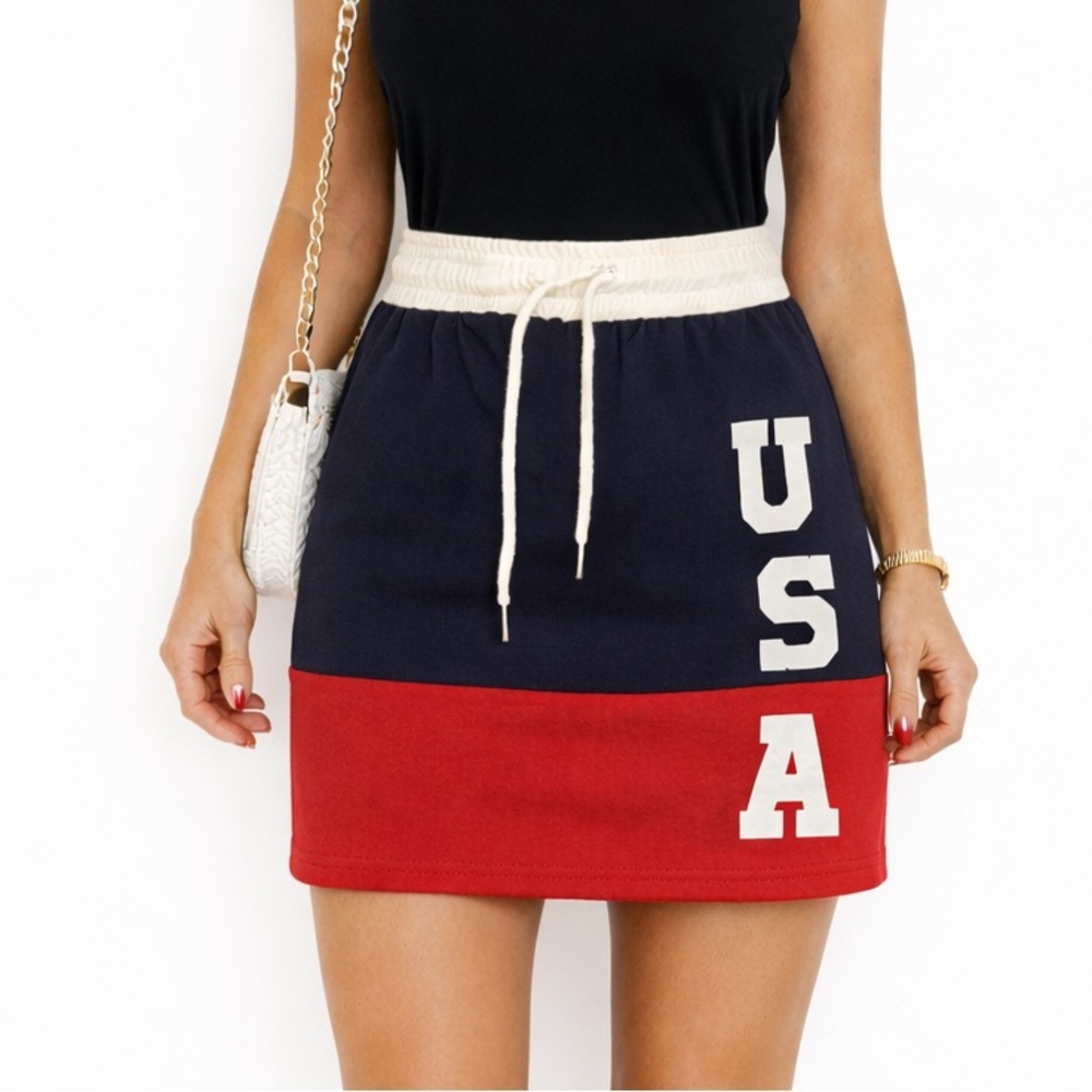 🆕Drawstring waist USA casual weekend skirt flag